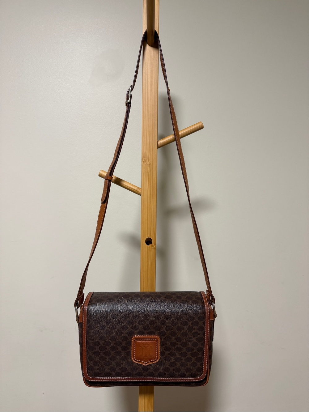 Celine Brown Macadam Double Flat Crossbody Bag Vintage authentic